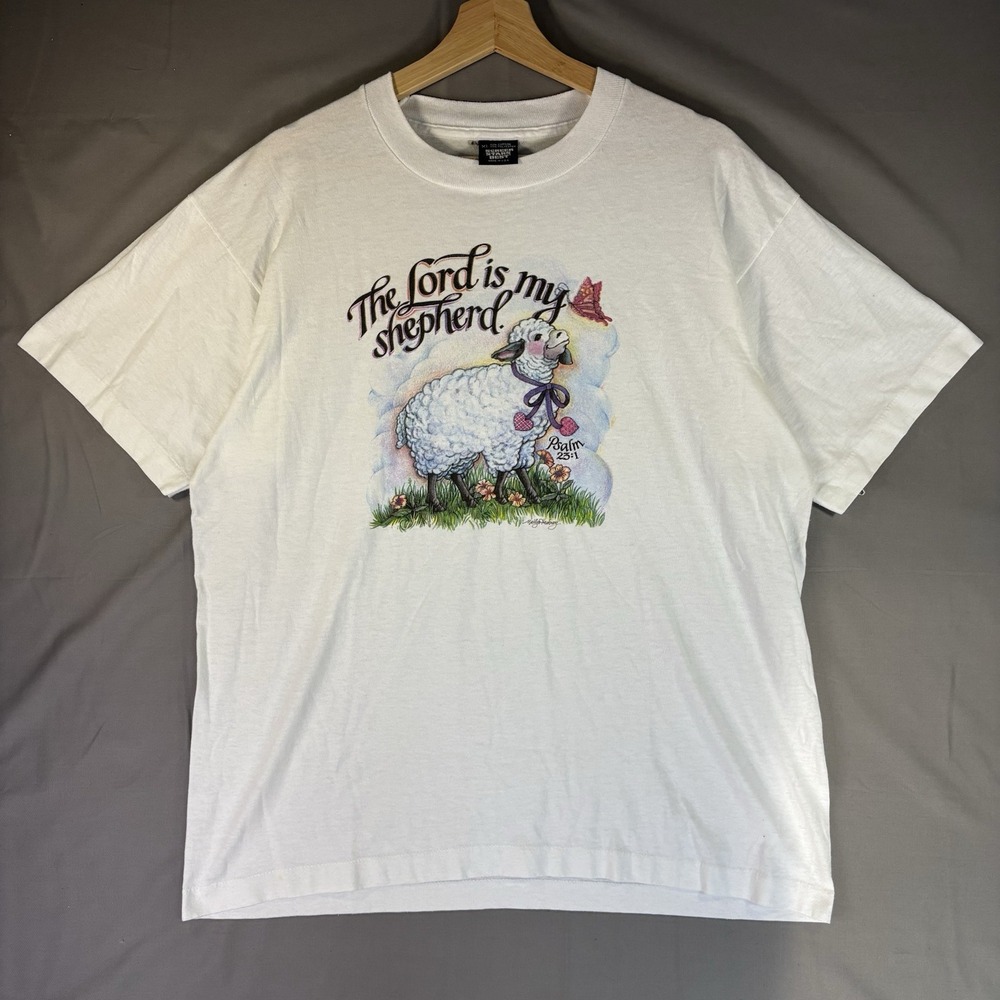 Vintage The Lord Is My Shepherd Jesus Art Tee XL White Psalm 23:1